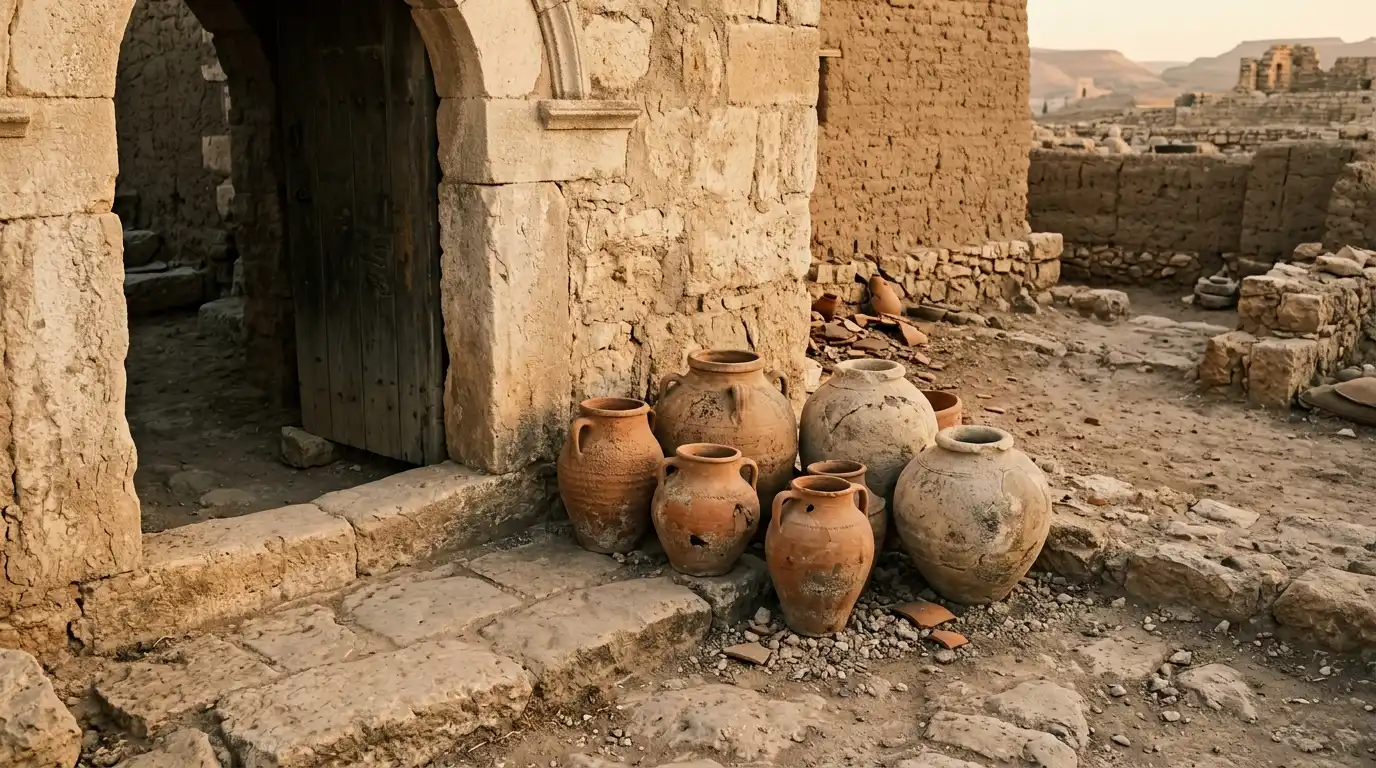 Ancient limestone water jars used for ritual foot washing in the biblical Near East